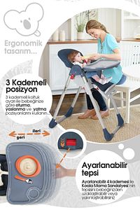 Koala Mama Sandalyesi Portatif Katlanır Yükseklik Ayarlı Tekerlekli İçi Pedli - Gri Renk ürün fotoğrafı