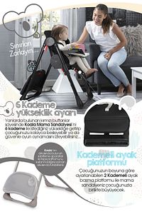 Koala Mama Sandalyesi Portatif Katlanır Yükseklik Ayarlı Tekerlekli İçi Pedli - Gri Renk ürün fotoğrafı