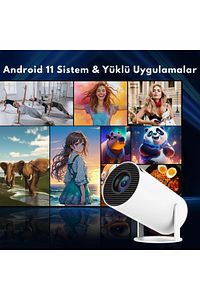 Taşınabilir Android Sinema Projeksiyon Wifi Destekli En Güncel Sürüm Akıllı Projektör Beyaz 720p ürün fotoğrafı