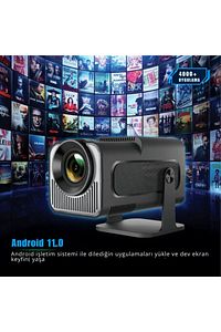 Upgrade Android Taşınabilir Sinema Projeksiyon Wifi Destekli En Güncel Sürüm Akıllı Projektör Siyah ürün fotoğrafı