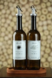 Ahşap Stantlı Amber 2'li 750 Ml Zeytinyağı Sıvıyağ Şişesi Yağdanlık Yağlık Cam Şişe ürün fotoğrafı