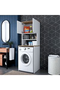 Rani Kd101 Çamaşır Makinesi Dolabı 3 Raflı Kapaklı Banyo Dolabı Beyaz - Sepet Ceviz ürün fotoğrafı