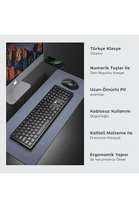Kw201 Kablosuz Türkçe Q Klavye & Mouse Set Siyah ürün fotoğrafı