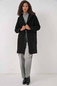 9082 Oversize Kaşe Kaban - Siyah ürün fotoğrafı