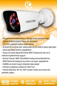 4 Kameralı Kare 4 Dış Kamera Set 250 Gb Hdd Full Hd Gece Görüşlü Güvenlik Kamerası Sistemi ürün fotoğrafı