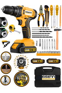 Yellow E-1537 Lion 2 Akülü Metal Şanzıman Turbo Şarjlı Matkap Vidalama 37 Pcs Set 45 Torq ürün fotoğrafı