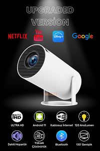 Taşınabilir Android Sinema Projeksiyon Wifi Destekli En Güncel Sürüm Akıllı Projektör Beyaz 720p ürün fotoğrafı