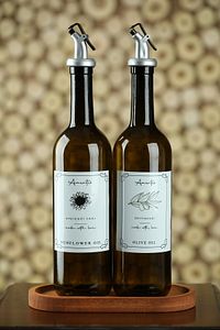 Ahşap Stantlı Amber 2'li 750 Ml Zeytinyağı Sıvıyağ Şişesi Yağdanlık Yağlık Cam Şişe ürün fotoğrafı