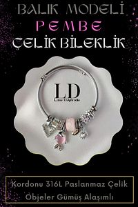 Pembe Balıklı Halkası Charmlı Gümüş Alaşımlı Paslanmaz Çelik Bileklik ürün fotoğrafı