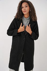 9082 Oversize Kaşe Kaban - Siyah ürün fotoğrafı