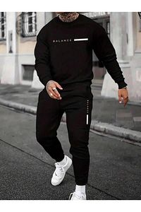 Erkek Siyah Balance Yazlılı Oversize Eşofman Takım ürün fotoğrafı