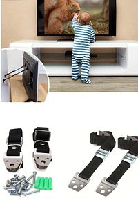 Lcd Led TV Askısı Dolap Gardırop Büfe Kitaplık Sabitleme Bebek Çoçuk Koruma Deprem Güvenlik Kemeri ürün fotoğrafı