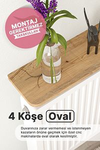 Montajsız Petek Üstü Uçan Raf Dresuar Kalorifer Peteği Rafı Kitaplık 80 X 18 Cm Çam Oval Kesim ürün fotoğrafı