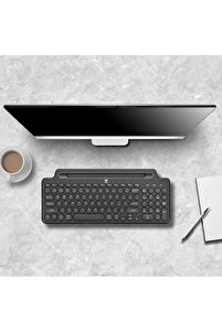 2.4 Ghz Wireless Bluetooth V5.0 Standlı Kablosuz Klavye Siya ürün fotoğrafı