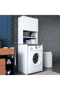 Rani Kd101 Çamaşır Makinesi Dolabı 3 Raflı Kapaklı Banyo Dolabı Beyaz - Sepet Ceviz ürün fotoğrafı