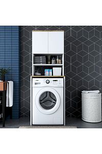 Rani Kd101 Çamaşır Makinesi Dolabı 3 Raflı Kapaklı Banyo Dolabı Beyaz - Sepet Ceviz ürün fotoğrafı