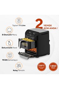 Xxl 11 Litre Çift Hazneli Fastfryer (yağsız Fritöz Airfryer ) Haf-11 ürün fotoğrafı