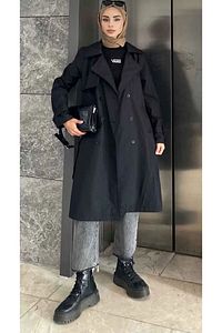 Klasik Kuşaklı Trençkot Siyah ürün fotoğrafı