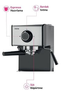 Al 4933 Es Espresso Makinesi, Süt Köpürtme, Bardak Isıtma, 15 Bar, 1200w, 1,2 L ürün fotoğrafı