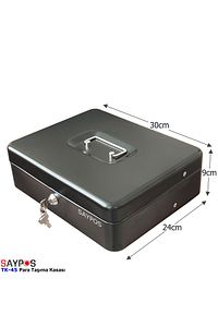 Büyük Metal Para Kasası Kutusu 4 Banknot 5 Madeni Para Gözlü Taşıma Kulplu Gizli Bölmeli 32x24x10cm ürün fotoğrafı