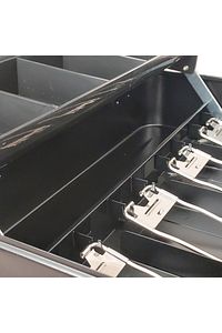 Büyük Metal Para Kasası Kutusu 4 Banknot 5 Madeni Para Gözlü Taşıma Kulplu Gizli Bölmeli 32x24x10cm ürün fotoğrafı