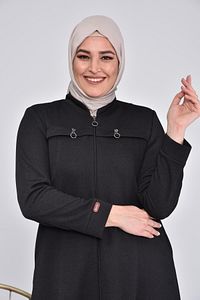 Kadin Buyuk Beden Fermuarlı Kislik Kaban Pardesü ürün fotoğrafı