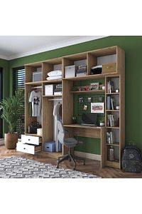 Rani Ba122 Geniş Gardırop Elbise Dolabı + Çalışma Masası + Kitaplık Sepet Ceviz - Beyaz 216 X 240 Cm ürün fotoğrafı