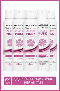 Classy Musk 24 Saat Etkili Pudrasız Deodorant Sprey 150 ml X5 Adet ürün fotoğrafı