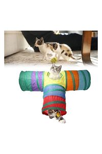 T Şeklinde Kedi Tüneli Katlanır Gökkuşağı T Şeklinde Kedi Köpek Oyun Tüneli Evcil Hayvan Oyun Tüneli ürün fotoğrafı
