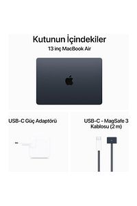 Macbook Air M3 10c Gpu 16gb 512gb Ssd 13.6 Inç Midnight Z1bcm38f16512-tq6 ürün fotoğrafı