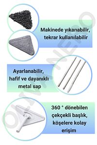 2 Bezli Üçgen Mop Temizlik Seti Pratik Paspas Mop Seti ürün fotoğrafı