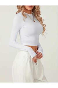 Beyaz Parmak Detaylı Spor Body, Basic Soft Touch ,  Spor Crop Beyaz ürün fotoğrafı