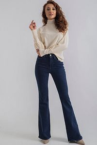 Terasa Koyu Mavi Likralı Yüksek Bel Ispanyol Jeans Pantolon ürün fotoğrafı