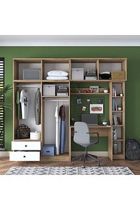 Rani Ba122 Geniş Gardırop Elbise Dolabı + Çalışma Masası + Kitaplık Sepet Ceviz - Beyaz 216 X 240 Cm ürün fotoğrafı