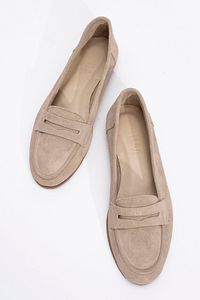 F02 Bej Süet Hakiki Deri Kadın Loafer Ayakkabı ürün fotoğrafı