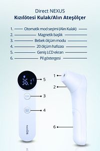 Yetişkinler Ve Çocuklar Için Dual Kulaktan Alından Ateş Ölçer ürün fotoğrafı