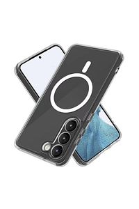 Samsung Galaxy S23 Kamera Çıkıntılı Magsafe Wireless Şarj Sert Şeffaf Darbe Emici Kapak (Uyumlu) ürün fotoğrafı