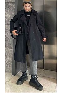 Klasik Kuşaklı Trençkot Siyah ürün fotoğrafı