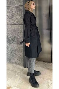 Klasik Kuşaklı Trençkot Siyah ürün fotoğrafı