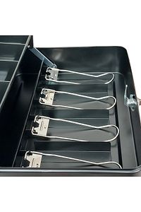 Büyük Metal Para Kasası Kutusu 4 Banknot 5 Madeni Para Gözlü Taşıma Kulplu Gizli Bölmeli 32x24x10cm ürün fotoğrafı