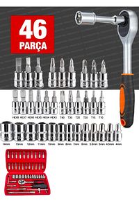 58 Parça 46mini Lokma Takımı Otomatik Cırcırlı 1/4" 12 Parça Kombine Açık Ağız-yıldız Anahtar Takım ürün fotoğrafı