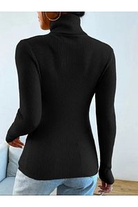 Unisex Gece Siyahı Pamuklu Balıkçı Yaka Şardonlu Slimfit Boğazlı Kazak ürün fotoğrafı