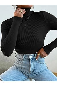 Unisex Gece Siyahı Pamuklu Balıkçı Yaka Şardonlu Slimfit Boğazlı Kazak ürün fotoğrafı