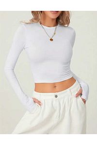 Beyaz Parmak Detaylı Spor Body, Basic Soft Touch ,  Spor Crop Beyaz ürün fotoğrafı