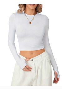 Beyaz Parmak Detaylı Spor Body, Basic Soft Touch ,  Spor Crop Beyaz ürün fotoğrafı