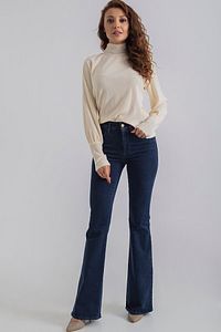Terasa Koyu Mavi Likralı Yüksek Bel Ispanyol Jeans Pantolon ürün fotoğrafı