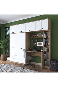Rani Ba122 Geniş Gardırop Elbise Dolabı + Çalışma Masası + Kitaplık Sepet Ceviz - Beyaz 216 X 240 Cm ürün fotoğrafı