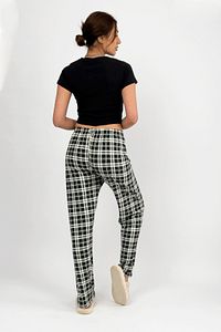 Siyah Beyaz Ekoseli Kareli Kadın Kadife Pijama Altı Eşofman Pamuklu ürün fotoğrafı