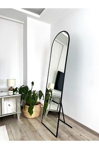 Siyah Metal Çerçeveli Ayaklı Oval Boy Aynası 180x60 Cm ürün fotoğrafı
