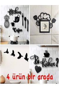 Kitchen 9 Parça + Mutfak Priz + Bi Kahve + 4'lü Kuş Duvar Dekoru 4 Ürün 1 Arada ürün fotoğrafı